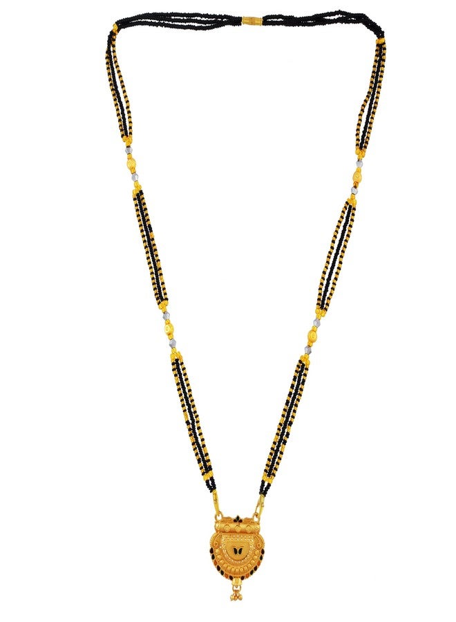 morir Elegant Gold-Plated Semi-Circular Mangalsutra with Enamel & Black Beads Chain For Women - Image 3