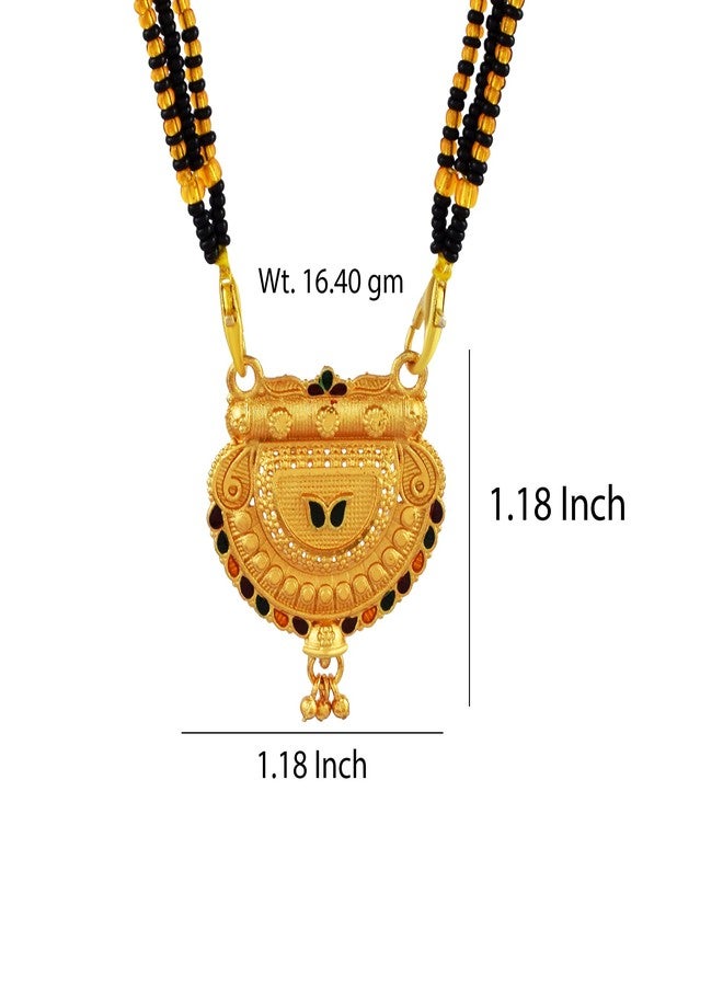 morir Elegant Gold-Plated Semi-Circular Mangalsutra with Enamel & Black Beads Chain For Women - Image 2