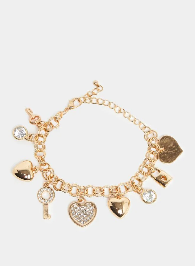ستايلي سوار بتعليقة قلب ومفتاح ذهبي