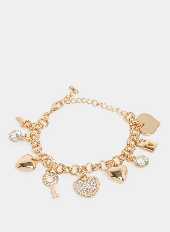 ستايلي سوار بتعليقة قلب ومفتاح ذهبي