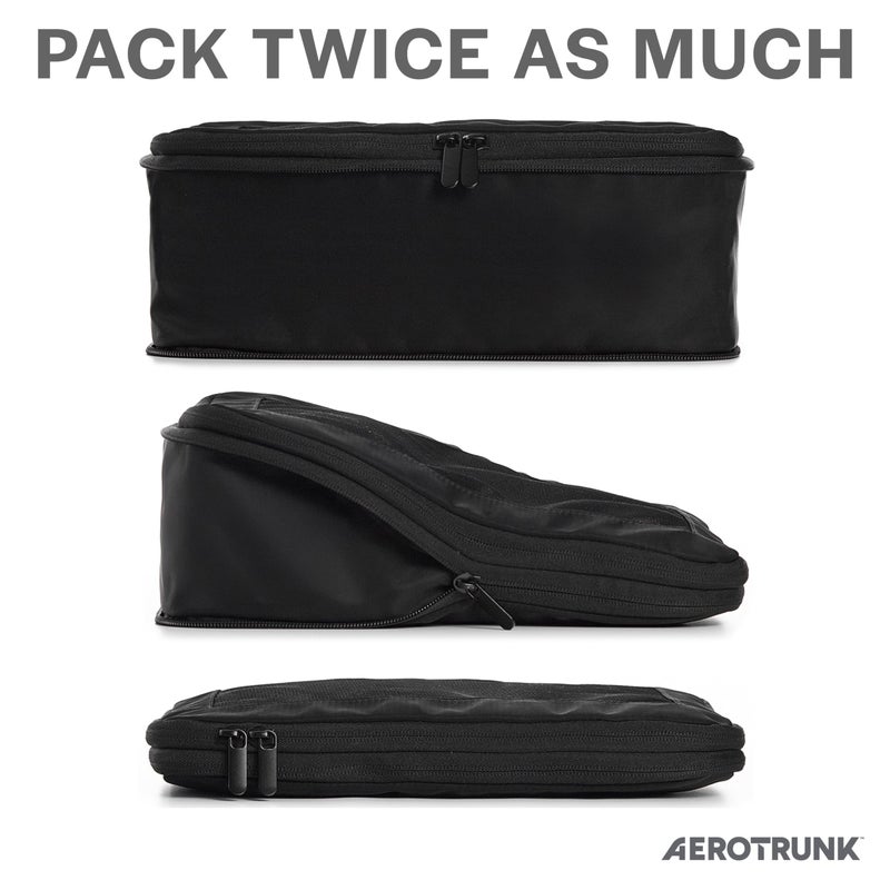 Aerotrunk أكياس تعبئة ضغط أيروترونك للسفر - حقائب تنظيم الأمتعة - أكياس تعبئة بسحاب مزدوج للحقائب (6 قطع، أسود) - Image 2