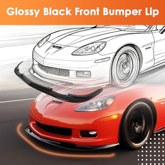 Aspaton Front Bumper Lip Compatible with Corvette C6 Z06 2005-2013 ZR1 Style Lower Splitter Spoiler Diffuser Protector (Glossy Black) - Image 2
