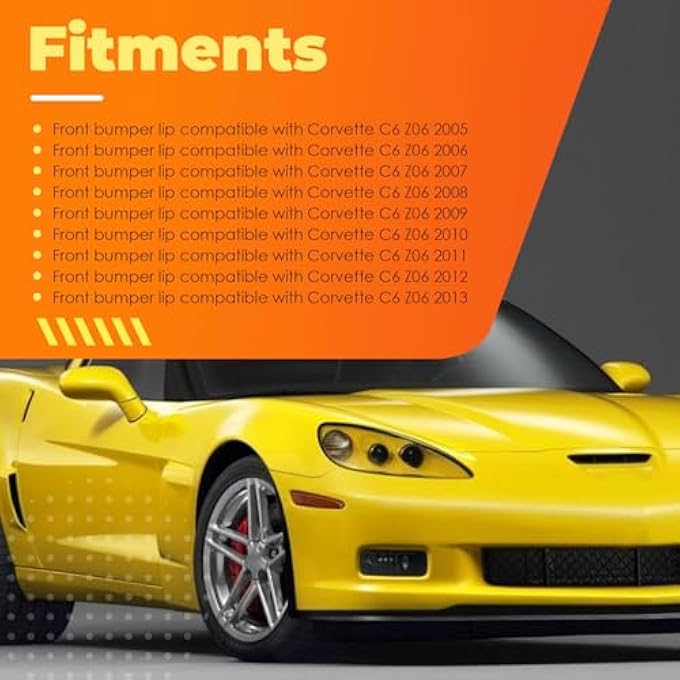 Aspaton Front Bumper Lip Compatible with Corvette C6 Z06 2005-2013 ZR1 Style Lower Splitter Spoiler Diffuser Protector (Glossy Black) - Image 5