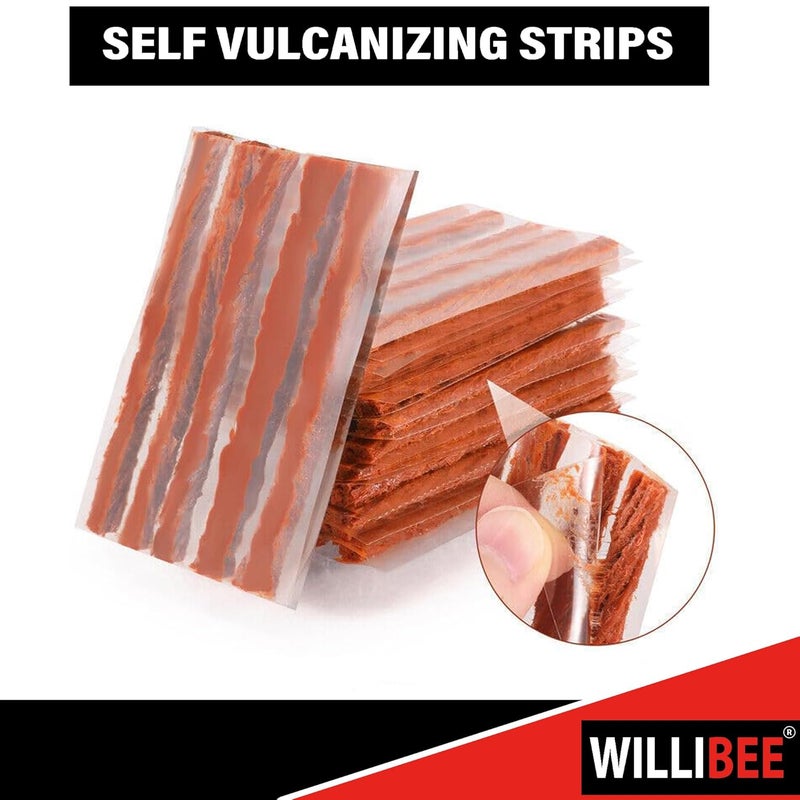 WILLIBEE 15 in 1 (Pack of 20 Strips) Universal Tubeless Tyre Heavy Duty Steel Puncture Kit Emergency Flat Tire Repair Patch Punchure Kit Tool (with Storage Bag) for Car, Bike, SUV, & Motorcycle - Image 4