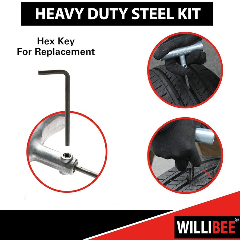 WILLIBEE 15 in 1 (Pack of 20 Strips) Universal Tubeless Tyre Heavy Duty Steel Puncture Kit Emergency Flat Tire Repair Patch Punchure Kit Tool (with Storage Bag) for Car, Bike, SUV, & Motorcycle - Image 3