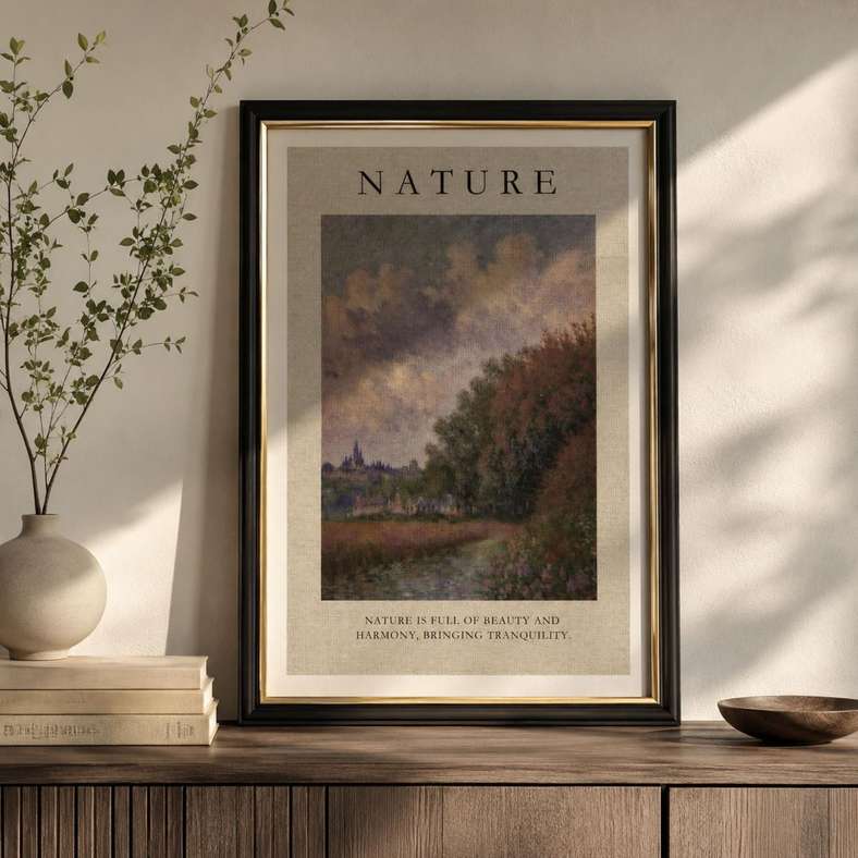 Pan Home Nature Scenic Linen Printed Framed Wall Art 45x65cm - Green - 191AIC9904910 - Image 1