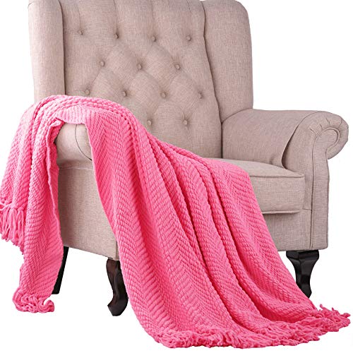 Home Soft Things Pink Throw Blanket Knitted Tweed Throw 50'' x 60'', Camellia Rose, Super Soft Cozy Warm Comfortable Breathable Throw for Living Room Chair Couch Bed Sofa Bedroom Home Décor - Image 4