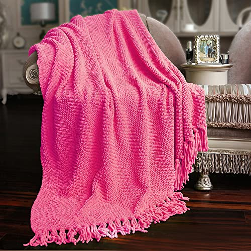 Home Soft Things Pink Throw Blanket Knitted Tweed Throw 50'' x 60'', Camellia Rose, Super Soft Cozy Warm Comfortable Breathable Throw for Living Room Chair Couch Bed Sofa Bedroom Home Décor - Image 2