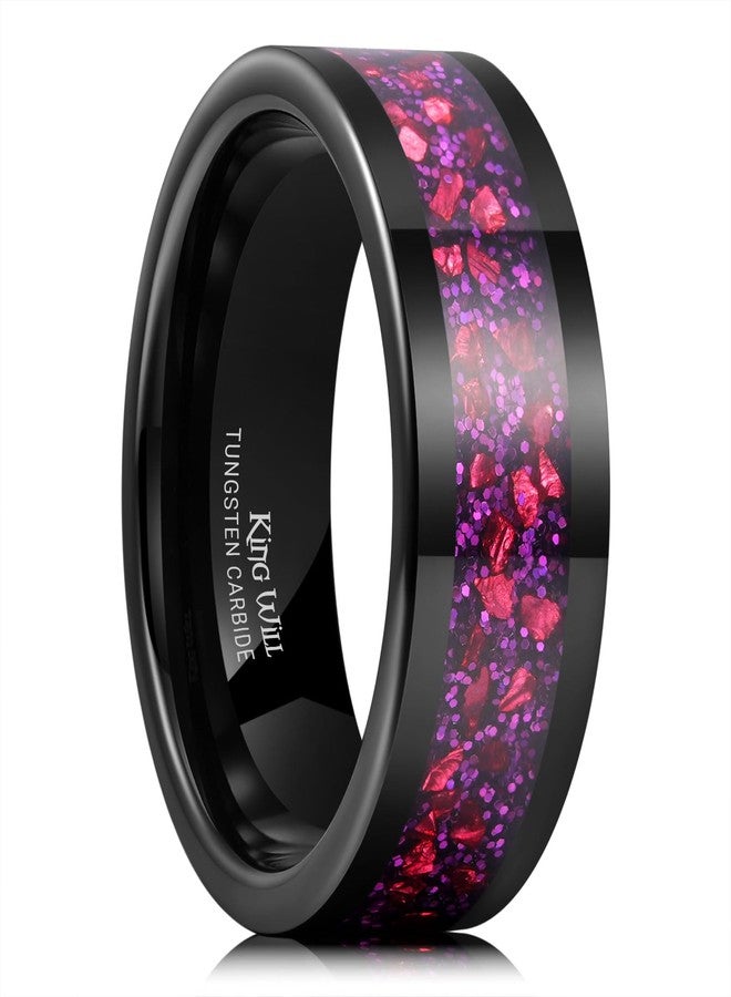 King Will 8mm Black Tungsten Rings for Men Quicksand & Crushed Stones Inlay Mens Stylish Wedding Bands High Polished Pipe Cut Comfort Fit Durable, Purple & Red Inlaid Size 12 - Image 1