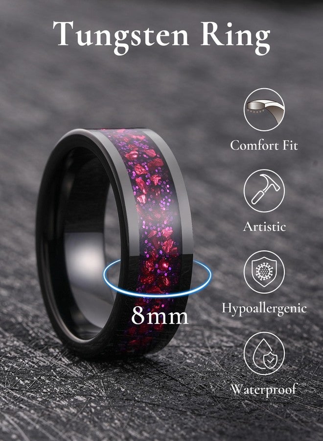 King Will 8mm Black Tungsten Rings for Men Quicksand & Crushed Stones Inlay Mens Stylish Wedding Bands High Polished Pipe Cut Comfort Fit Durable, Purple & Red Inlaid Size 12 - Image 2