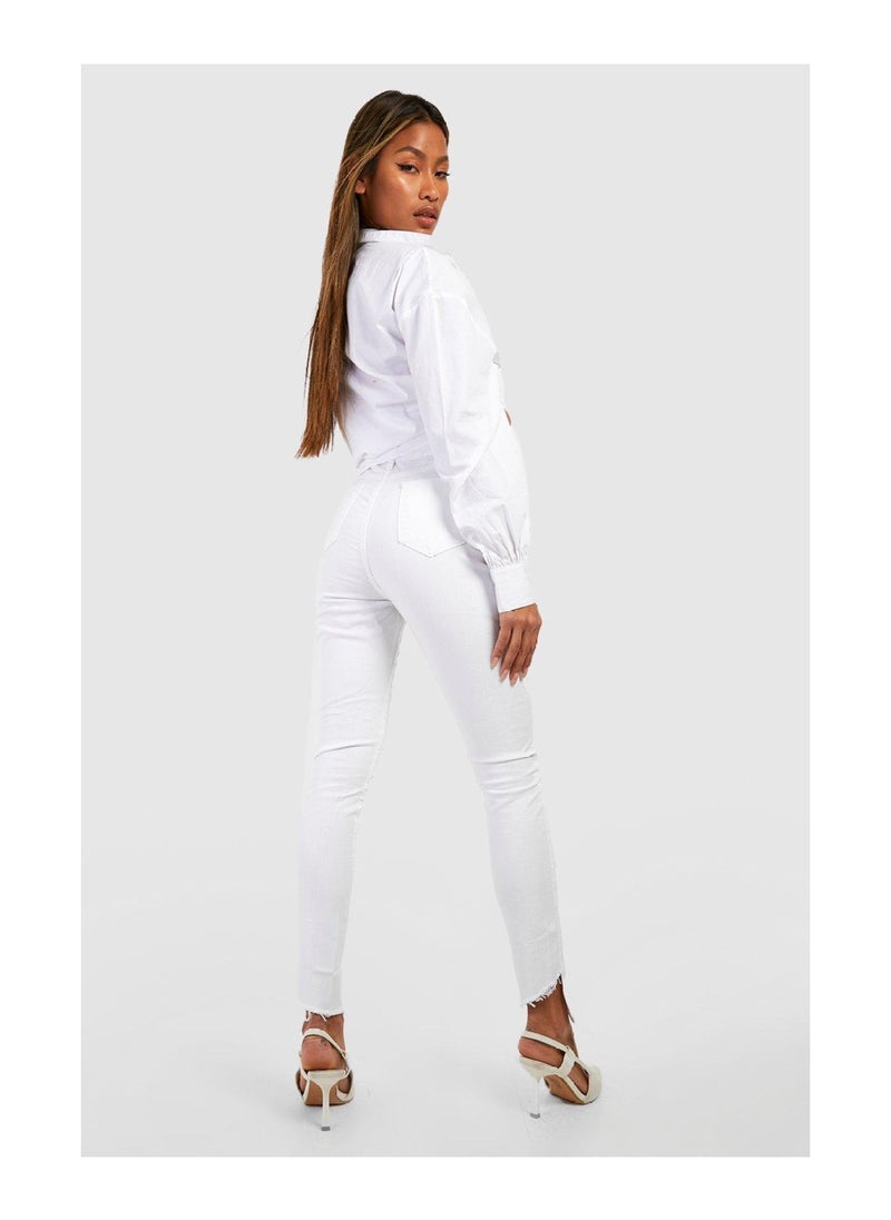 boohoo - Distressed Asymmetric Hem Skinny Jeans - Image 1