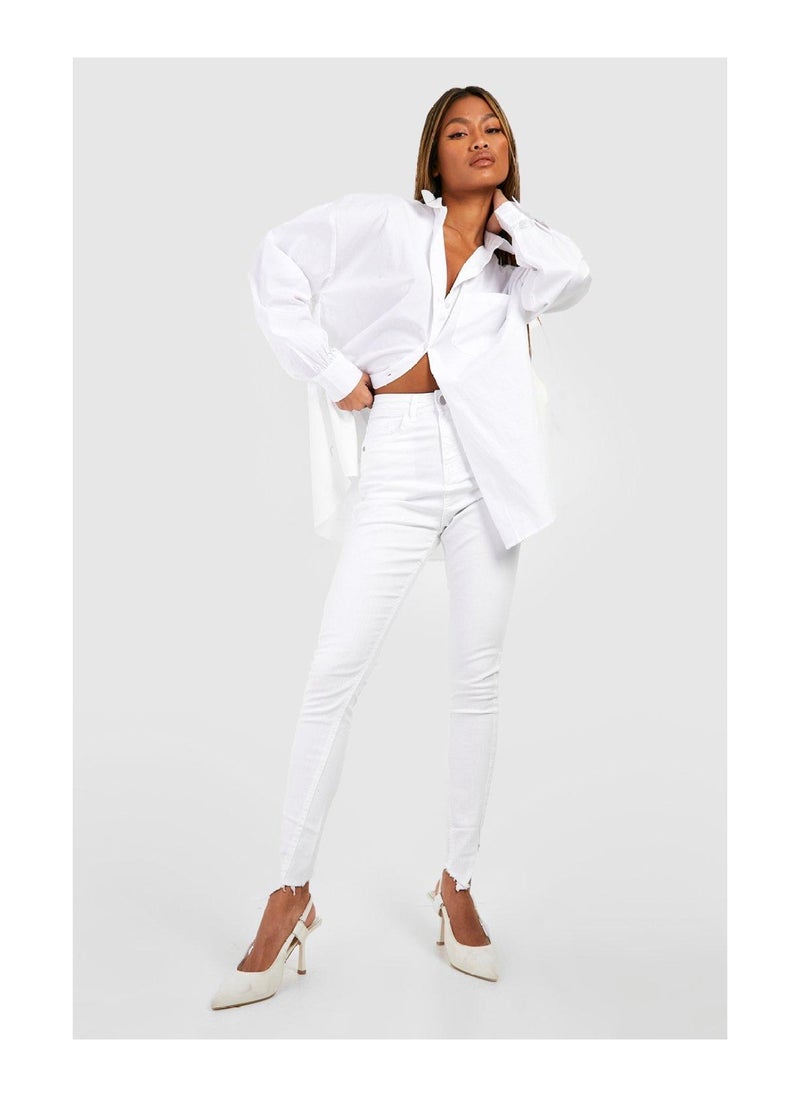 boohoo - Distressed Asymmetric Hem Skinny Jeans - Image 1