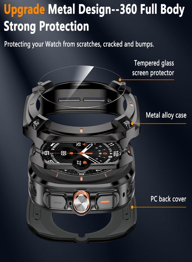 YMHML 3 in 1 Metal Case for Samsung Galaxy Watch Ultra Screen Protector 47mm, Unique Stylish Rugged Bumper + Hard PC Back Cover + 2PCS Tempered Glass Film for Galaxy Ultra 2024/2025, Black/Orange - Image 2