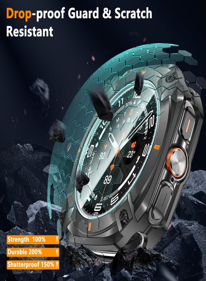 YMHML 3 in 1 Metal Case for Samsung Galaxy Watch Ultra Screen Protector 47mm, Unique Stylish Rugged Bumper + Hard PC Back Cover + 2PCS Tempered Glass Film for Galaxy Ultra 2024/2025, Black/Orange - Image 4