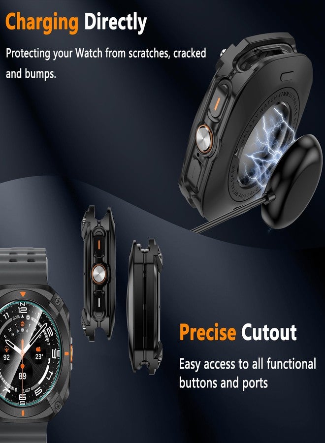 YMHML 3 in 1 Metal Case for Samsung Galaxy Watch Ultra Screen Protector 47mm, Unique Stylish Rugged Bumper + Hard PC Back Cover + 2PCS Tempered Glass Film for Galaxy Ultra 2024/2025, Black/Orange - Image 5