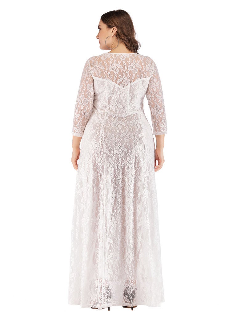Loquat Women's new evening dress three-quarter sleeve long skirt lace dress  - Image 2