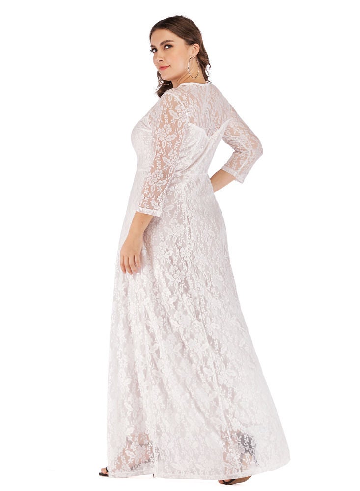 Loquat Women's new evening dress three-quarter sleeve long skirt lace dress  - Image 1