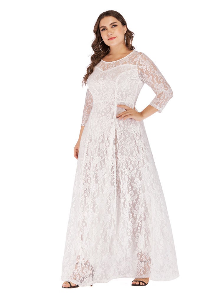 Loquat Women's new evening dress three-quarter sleeve long skirt lace dress  - Image 3