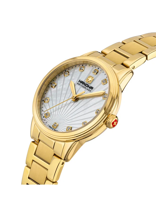 Hanowa Canova White Mother-of-pearl Dial Gold Stainless Steel Bracelet Analog Watch for Women 34mm