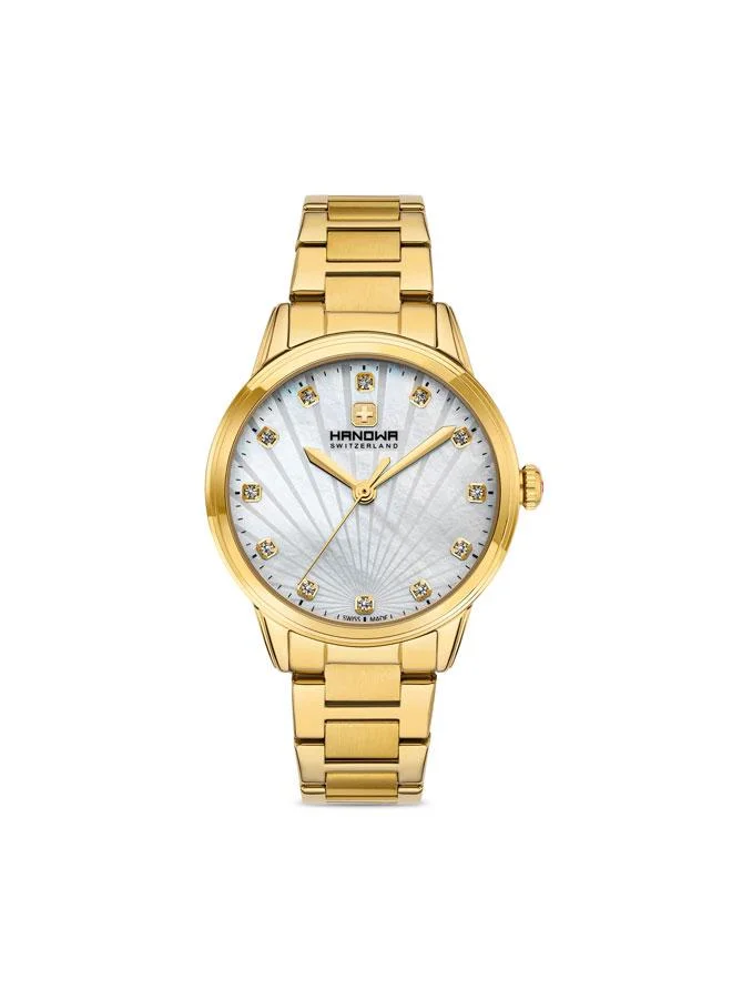 Canova White Mother-of-pearl Dial Gold Stainless Steel Bracelet Analog Watch for Women 34mm