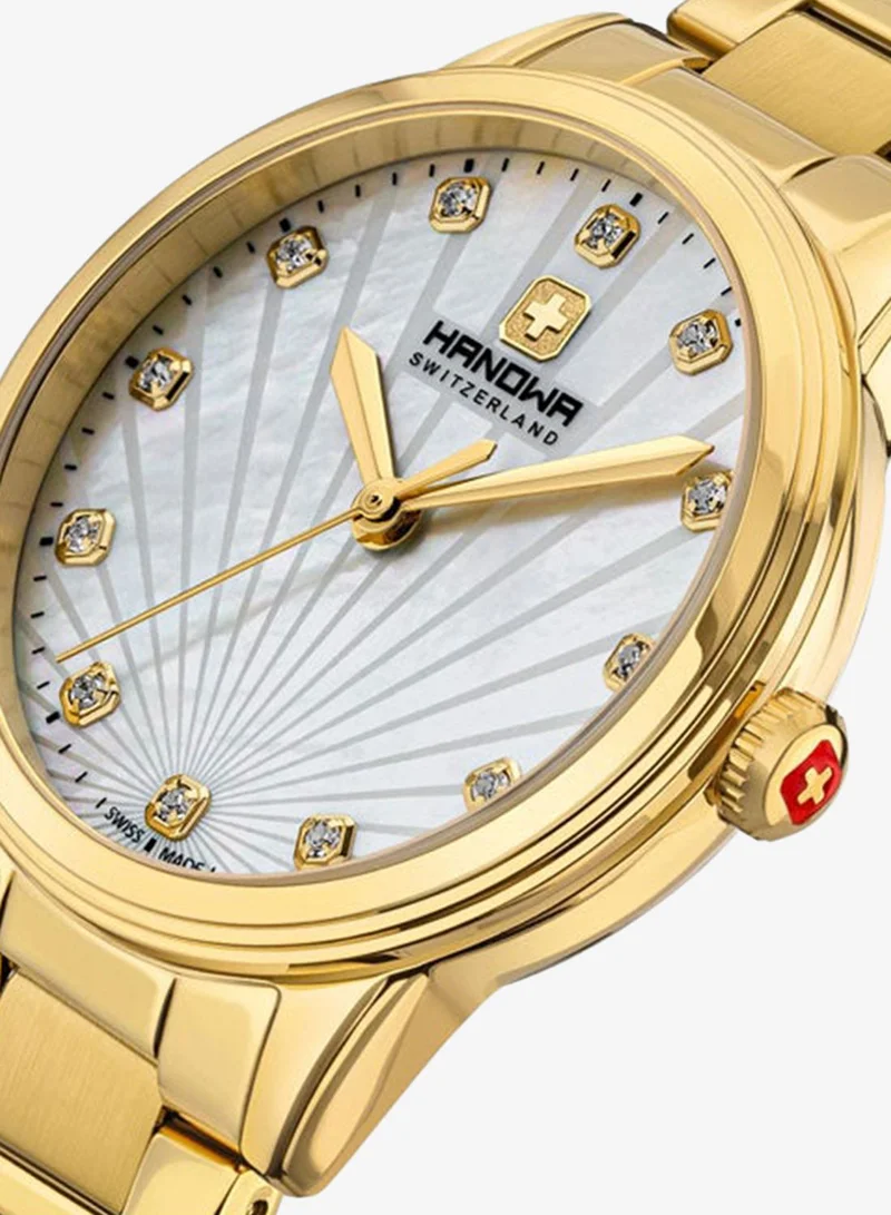Hanowa  Canova White Mother-of-pearl Dial Gold Stainless Steel Bracelet Analog Watch for Women 34mm for Women | Best Price UAE