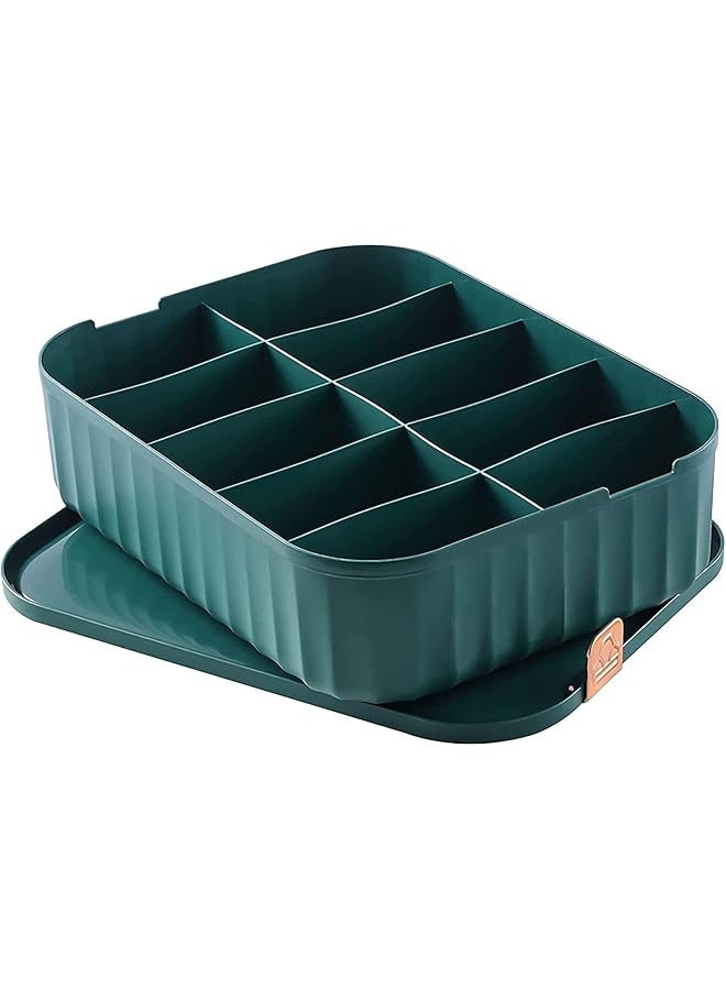 Green Tiger Socks Underwear Drawer Organizer Divider, 10 Cells Plastics Cabinet Closet Organizer Storage Boxes for Clothes, Socks, Lingerie, Underwear, Ties(Green) - Image 1