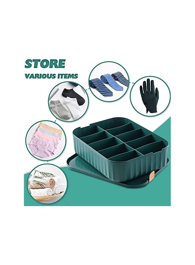 Green Tiger Socks Underwear Drawer Organizer Divider, 10 Cells Plastics Cabinet Closet Organizer Storage Boxes for Clothes, Socks, Lingerie, Underwear, Ties(Green) - Image 5