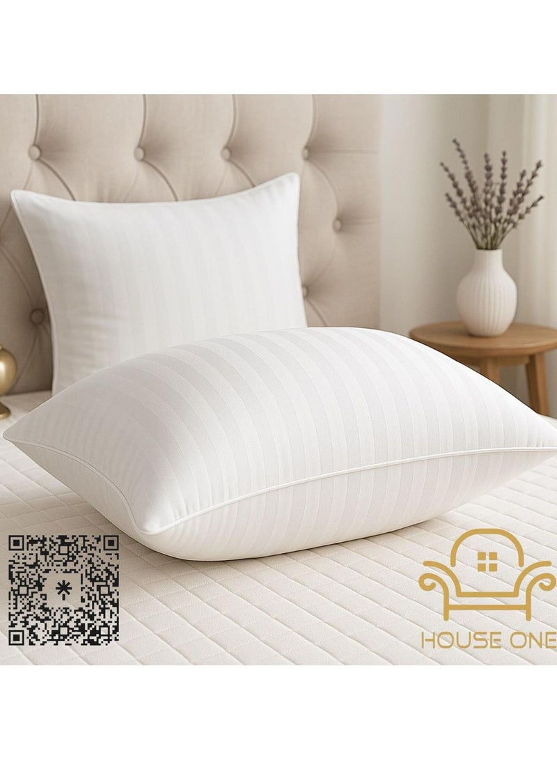 هاوس ون حبتين | مخده فندقية مخططة من بديل الريش مايكروفايبر - أبيض - Image 1