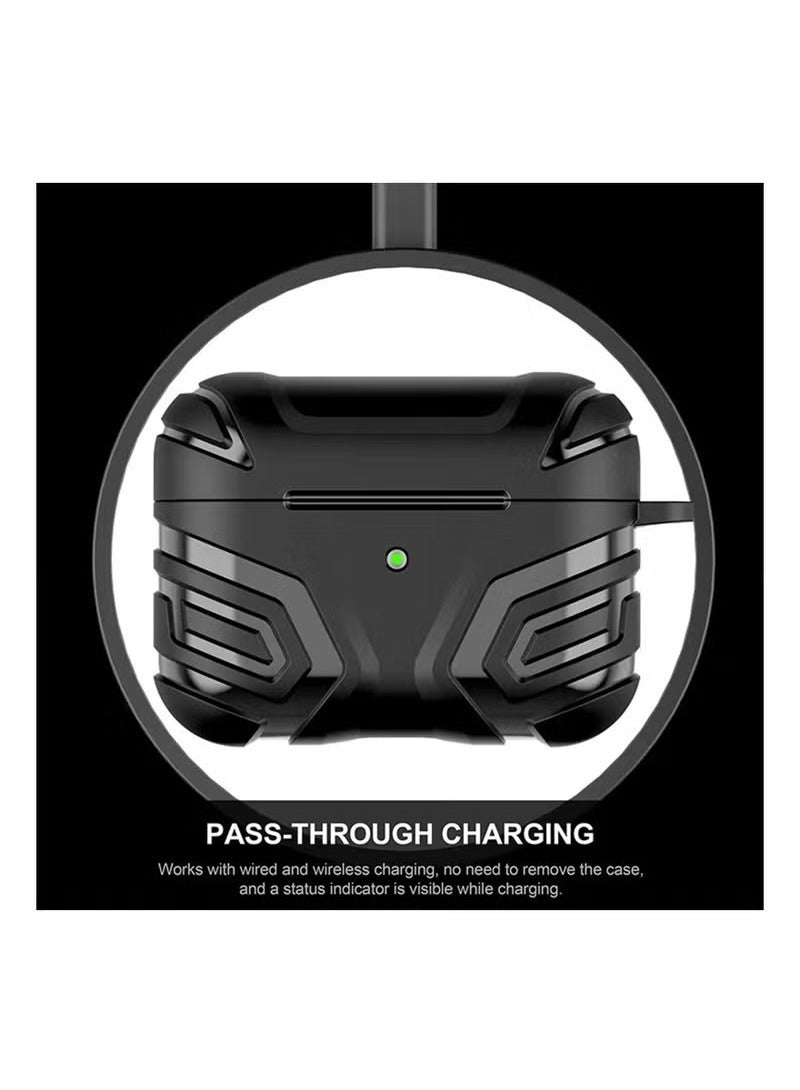 جراب غطاء واقي من سلسلة Vanguard Armor لكامل الجسم لسماعة AirPods Pro الجيل الثاني 2022 مع سلسلة المفاتيح الأمامية LED مرئية (أسود) - Image 2