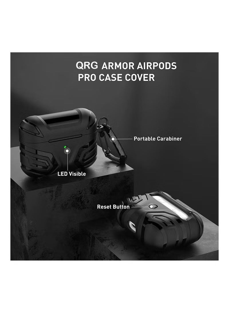 جراب غطاء واقي من سلسلة Vanguard Armor لكامل الجسم لسماعة AirPods Pro الجيل الثاني 2022 مع سلسلة المفاتيح الأمامية LED مرئية (أسود) - Image 3