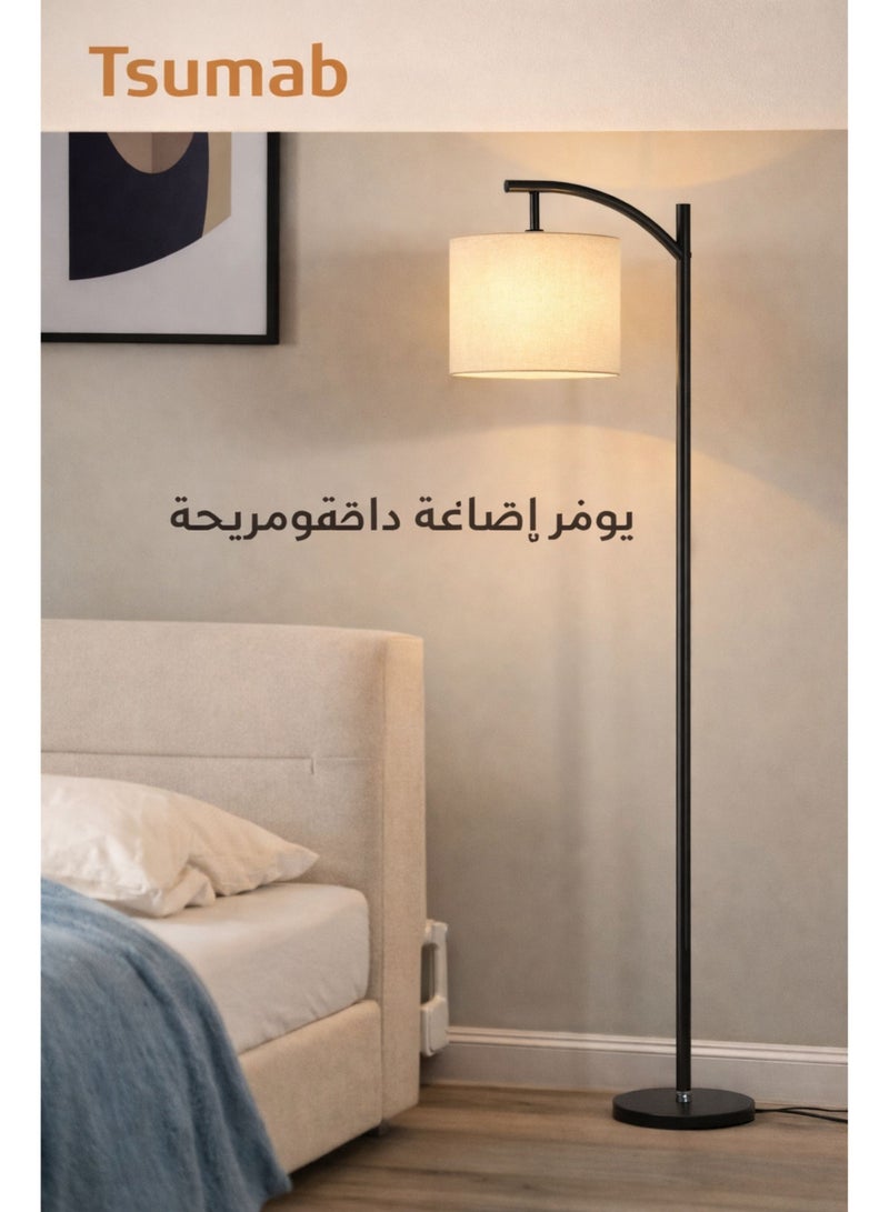 تسوماب مصباح أرضي حديث من TSUMAB بارتفاع 158 سم – مصباح قائم بإطار حديدي مع غطاء قماشي 25 سم وقاعدة ثابتة 22 سم وذراع بطول 35 سم – إضاءة قراءة مثالية لغرفة المعيشة وغرفة النوم والمكتب - Image 3
