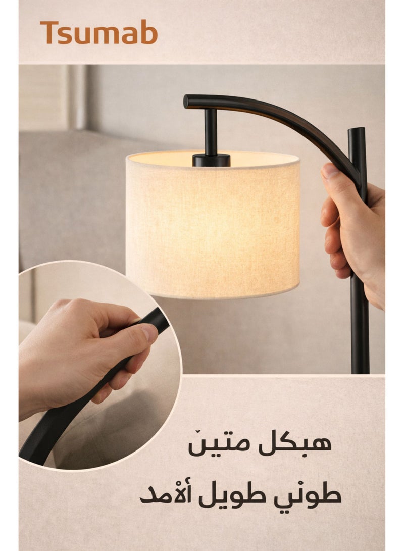 تسوماب مصباح أرضي حديث من TSUMAB بارتفاع 158 سم – مصباح قائم بإطار حديدي مع غطاء قماشي 25 سم وقاعدة ثابتة 22 سم وذراع بطول 35 سم – إضاءة قراءة مثالية لغرفة المعيشة وغرفة النوم والمكتب - Image 4