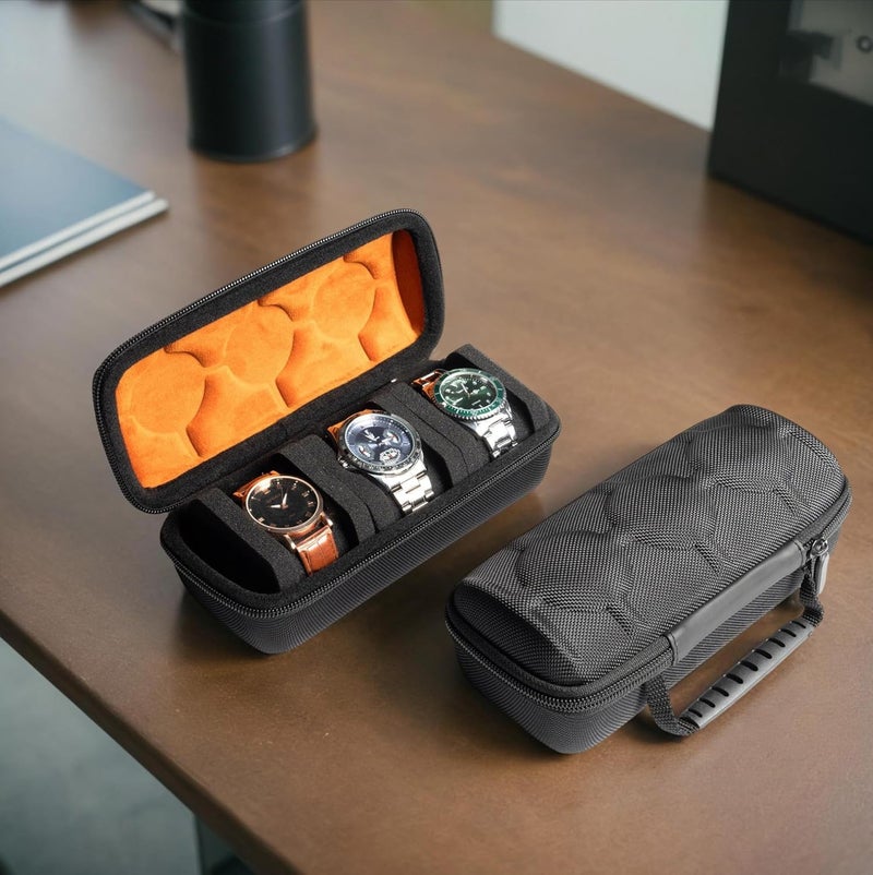 Kienlix Travel Watch Case Organizer Watch Box With Zipper Heavy Duty Portable Travel Friendly Case Fits all Wristwatches & Smart Watches Up To 60MM Compatible for Apple Watch (Black,3 Slots) - Image 4