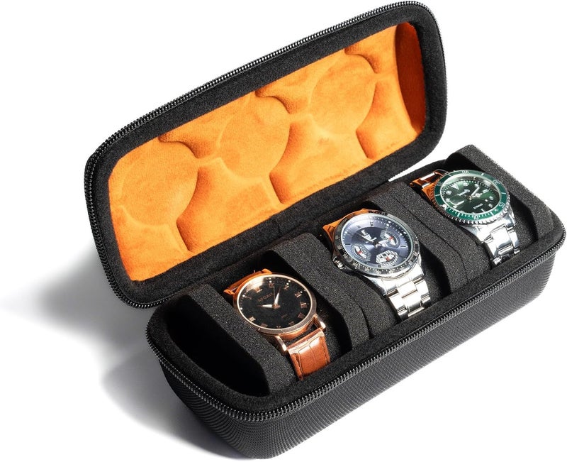 Kienlix Travel Watch Case Organizer Watch Box With Zipper Heavy Duty Portable Travel Friendly Case Fits all Wristwatches & Smart Watches Up To 60MM Compatible for Apple Watch (Black,3 Slots) - Image 1
