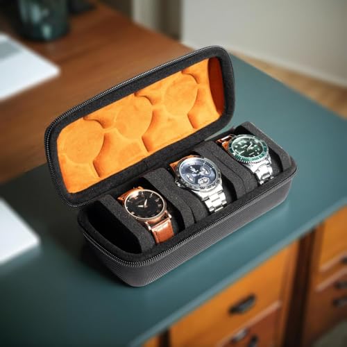 Kienlix Travel Watch Case Organizer Watch Box With Zipper Heavy Duty Portable Travel Friendly Case Fits all Wristwatches & Smart Watches Up To 60MM Compatible for Apple Watch (Black,3 Slots) - Image 3