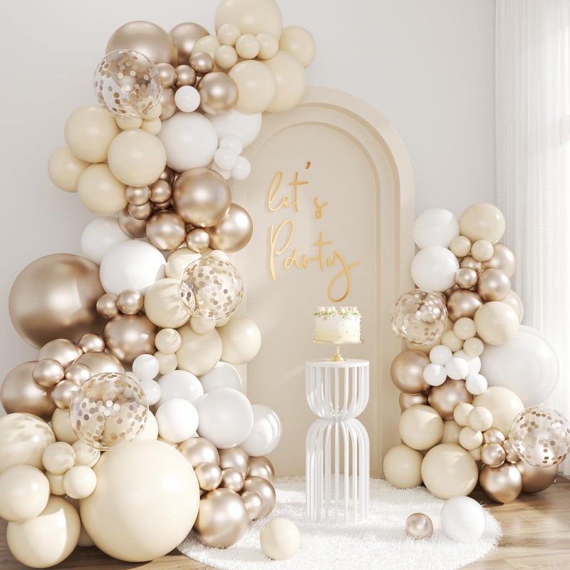 LANGASQUE White Sand Champagne Gold Balloon Arch Kit 143Pcs Metallic Champagne Gold Neutral Balloons Garland Arch Kit Confetti Balloons for First Communion Anniversary Engagement Wedding Birthday Decorations - Image 3
