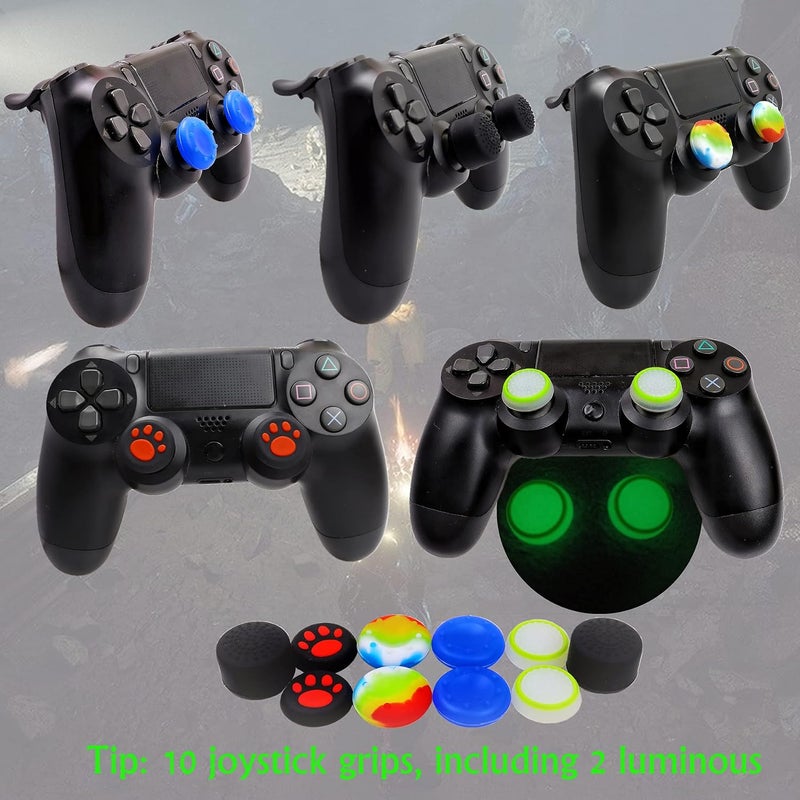 Oiokew غلاف سيليكون لجهاز تحكم PS4، قطعتان من غطاء واقٍ مضاد للانزلاق مع 10 مقابض عصا تحكم، زوجان من L2 R2، 4 قطع من ملصقات شريط الضوء LED لجهاز بلاي ستيشن 4/��ليم/برو ديوال شوك 4 اللاسلكي - Image 4
