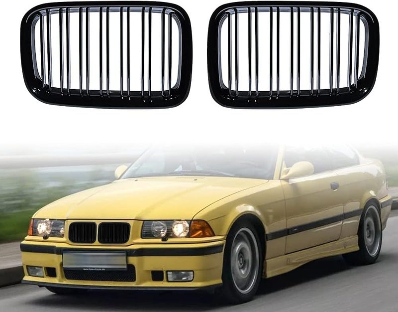 Front Upper Glossy Black Kidney Grille for 1992-1996 BMW E36 3-Series - Image 2