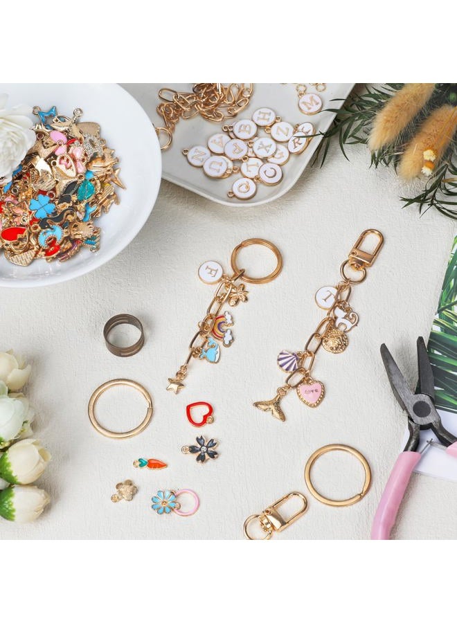 Starry 348Pcs Keychain Making Kit Bag Charm Kit 126 Charms 20 Keychain Clips with Key Ring Jewelry Plier,30 Extender Chain Swivel Snap Hooks Gold Charms 150 Jump Ring DIY Craft Supplies - Image 4