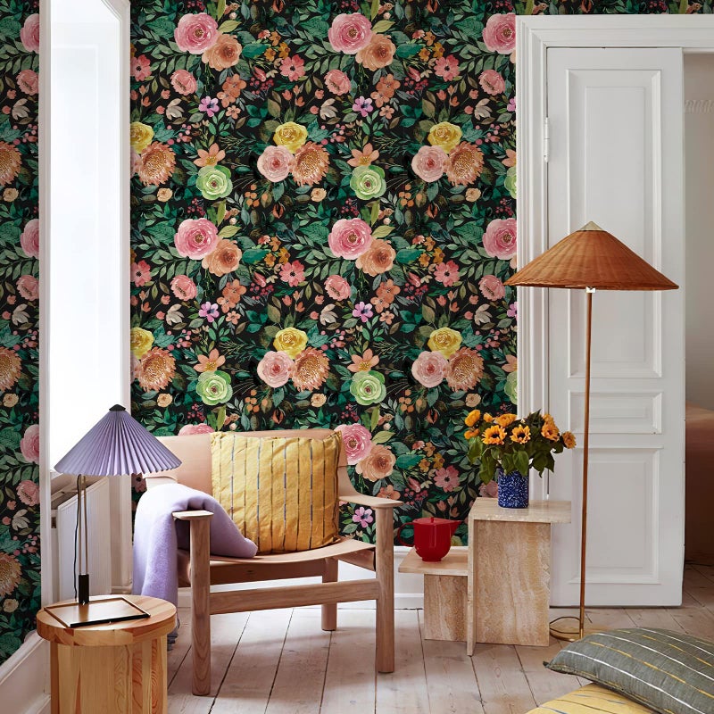 Simon&Siff Floral Peel & Stick Wallpaper, 17.3" x 120" Dark Floral Boho Flower Wallpaper, Renter Friendly - Image 4