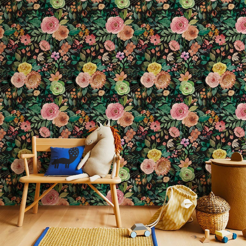 Simon&Siff Floral Peel & Stick Wallpaper, 17.3" x 120" Dark Floral Boho Flower Wallpaper, Renter Friendly - Image 5