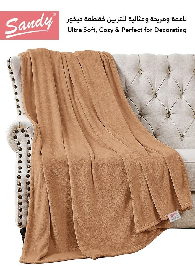 ساندي بطانية ساندي الناعمة, مايكروفايبر عالي الجودة بنمط الفلانيل, ناعمة ودافئة بوزن مثالي, مناسبة للسرير, الاريكة, الكرسي و ديكور المنزل, مقاس مفرد 220x170 سم, بني - Image 1