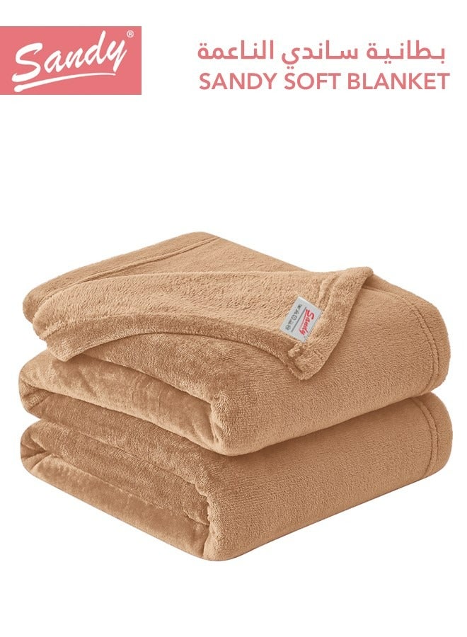 ساندي بطانية ساندي الناعمة, مايكروفايبر عالي الجودة بنمط الفلانيل, ناعمة ودافئة بوزن مثالي, مناسبة للسرير, الاريكة, الكرسي و ديكور المنزل, مقاس مفرد 220x170 سم, بني - Image 2