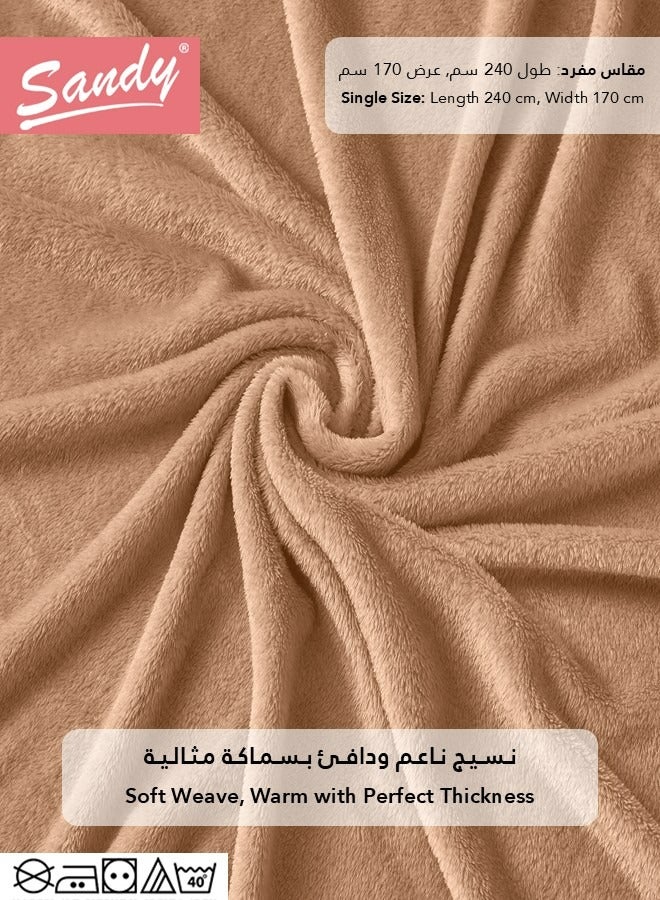 ساندي بطانية ساندي الناعمة, مايكروفايبر عالي الجودة بنمط الفلانيل, ناعمة ودافئة بوزن مثالي, مناسبة للسرير, الاريكة, الكرسي و ديكور المنزل, مقاس مفرد 220x170 سم, بني - Image 5