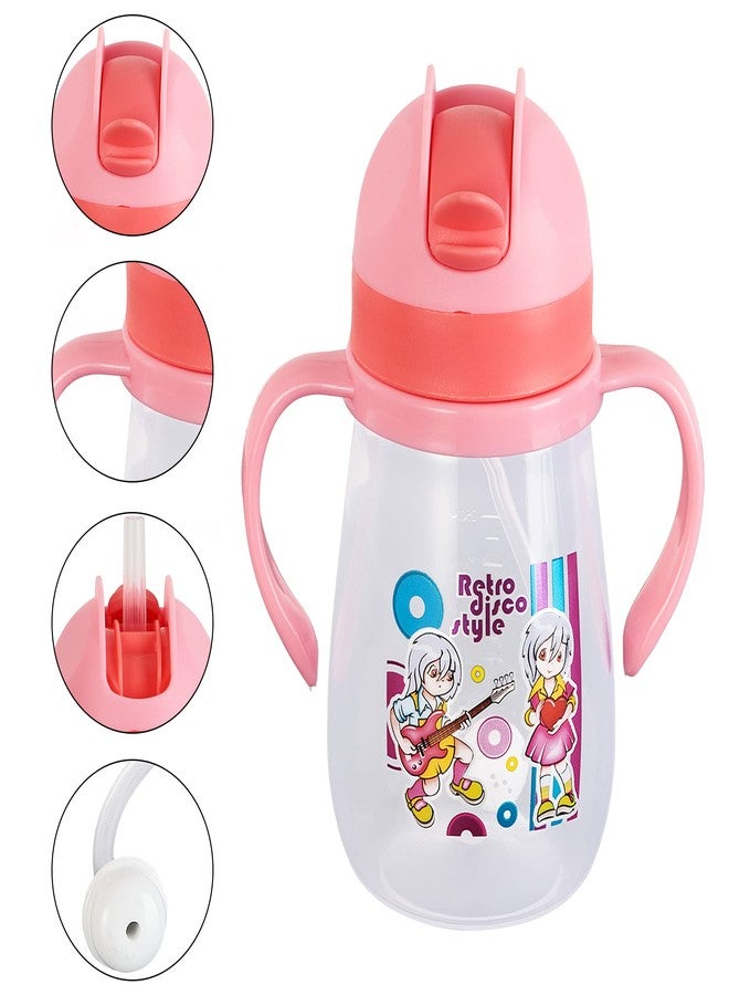 Zerya Little Champ Spill-Proof Sipper Cup Transparent Water Bottle with Gravity Ball Straw and Handle - 350 ML (Pink) - Image 2