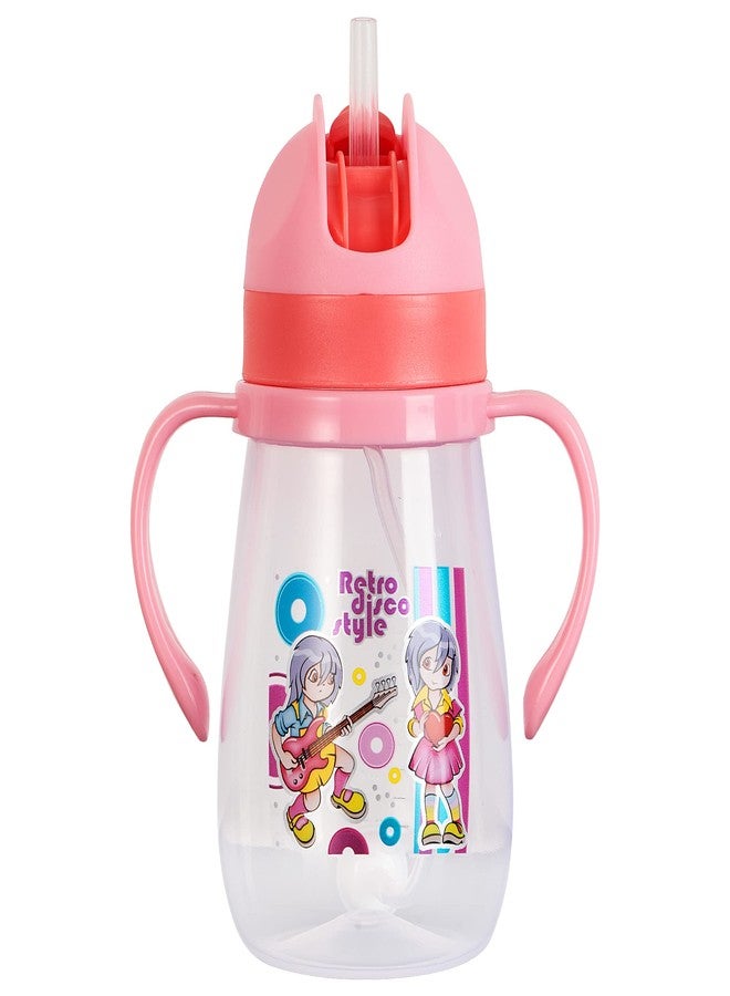 Zerya Little Champ Spill-Proof Sipper Cup Transparent Water Bottle with Gravity Ball Straw and Handle - 350 ML (Pink) - Image 1