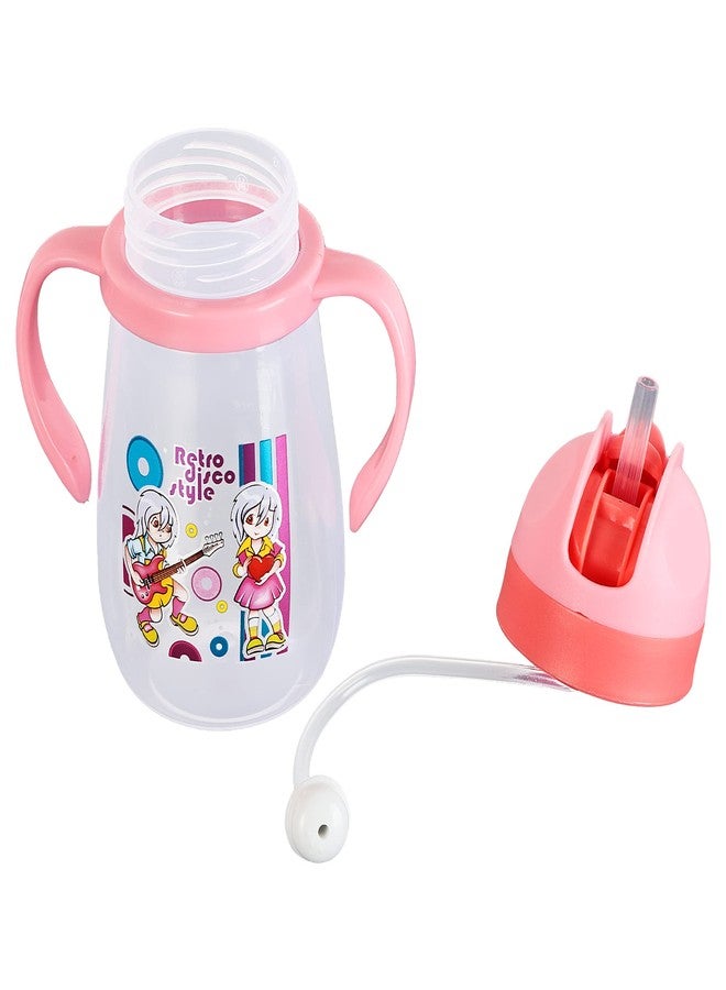 Zerya Little Champ Spill-Proof Sipper Cup Transparent Water Bottle with Gravity Ball Straw and Handle - 350 ML (Pink) - Image 4