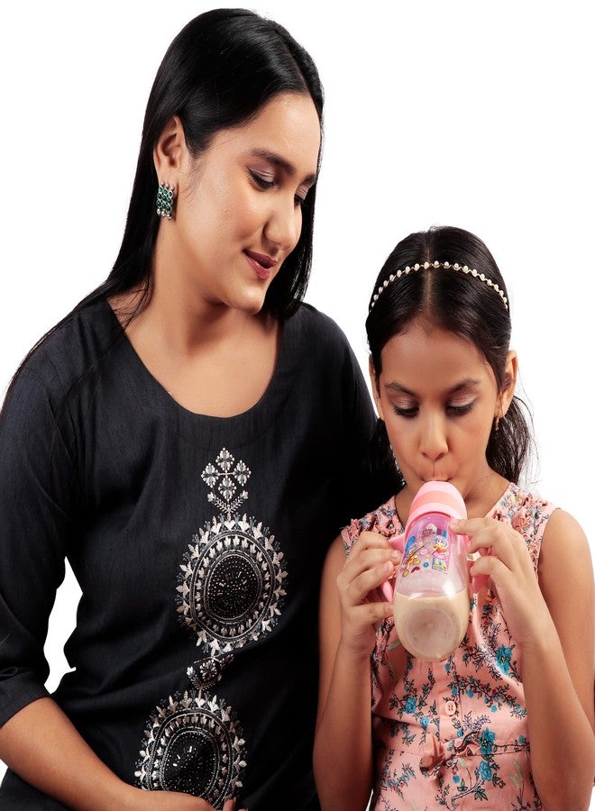 Zerya Little Champ Spill-Proof Sipper Cup Transparent Water Bottle with Gravity Ball Straw and Handle - 350 ML (Pink) - Image 3
