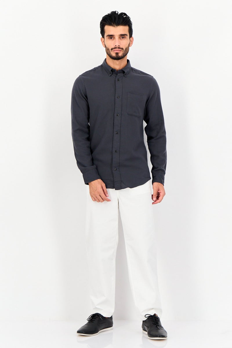 JACK & JONES Men Regular Fit Plain Long Sleeves Casual Shirt, Dark Grey - Image 2