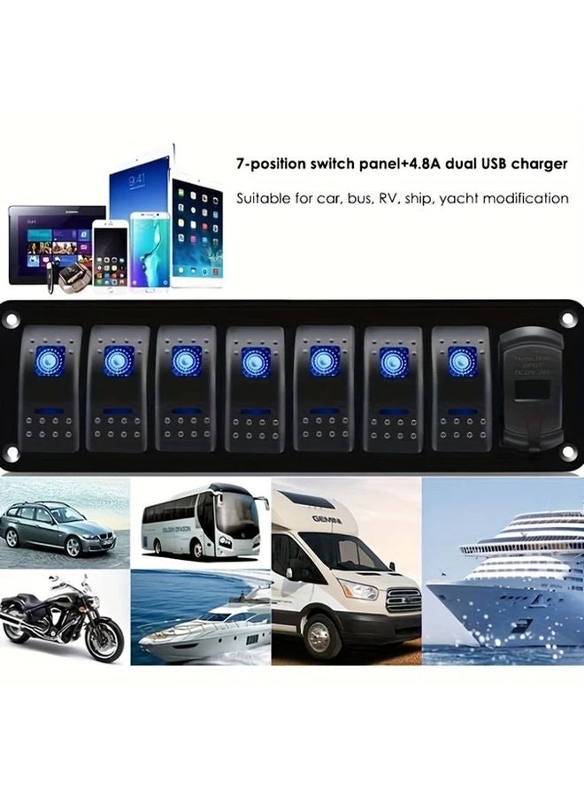 8 In 1 Panel Red Boat Switch USB Car Charger 4 8A Digital Voltmeter Yacht Modification - Image 2